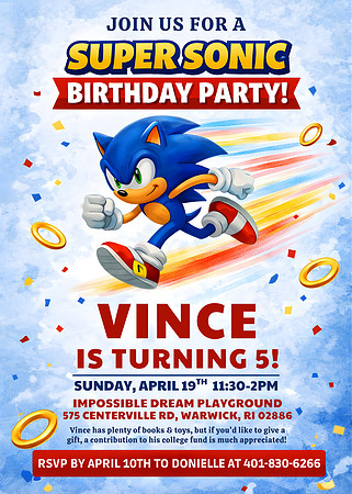 Vince-5th Bday-Sonic (5 x 7 in) - 1