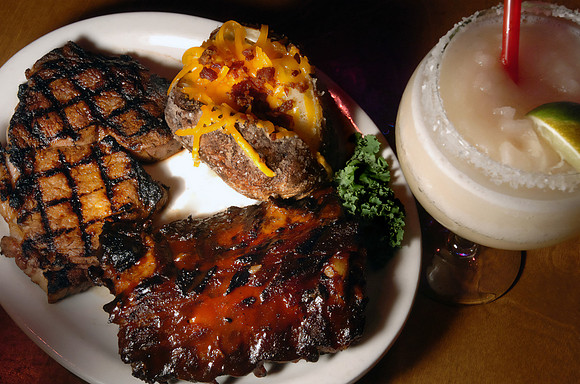 The rib eye and rib combo with a margarita from Texas Roadhouse in Cranston, RI.