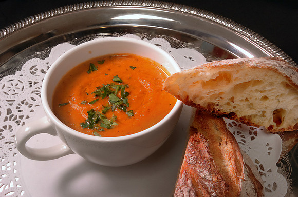 Roasted tomato eggplant soup from the Belmont Market in Wakefield, RI.