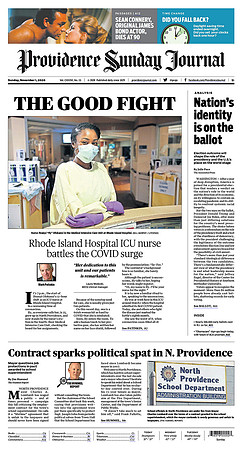 Providence Sunday Journal featuring Ifeanyi Ofokansi, BSN, Medical Intensive Care Unit Rhode Island Hospital.